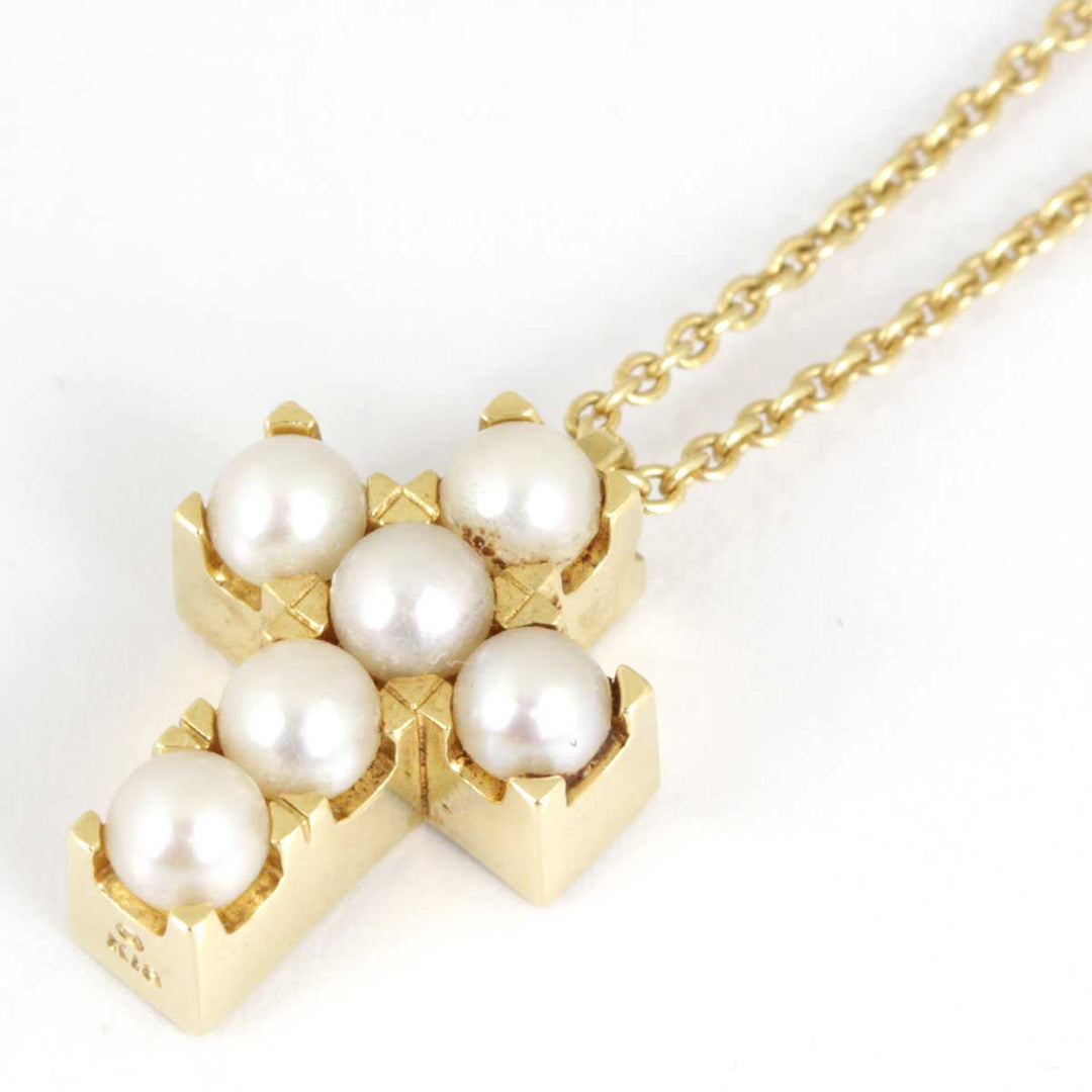 美品『USED』 K18/パール  /ブラウンダイヤモンド 
MIKIMOTO  リバーシブルデザイン クロスネックレス ネックレス
 8.2g