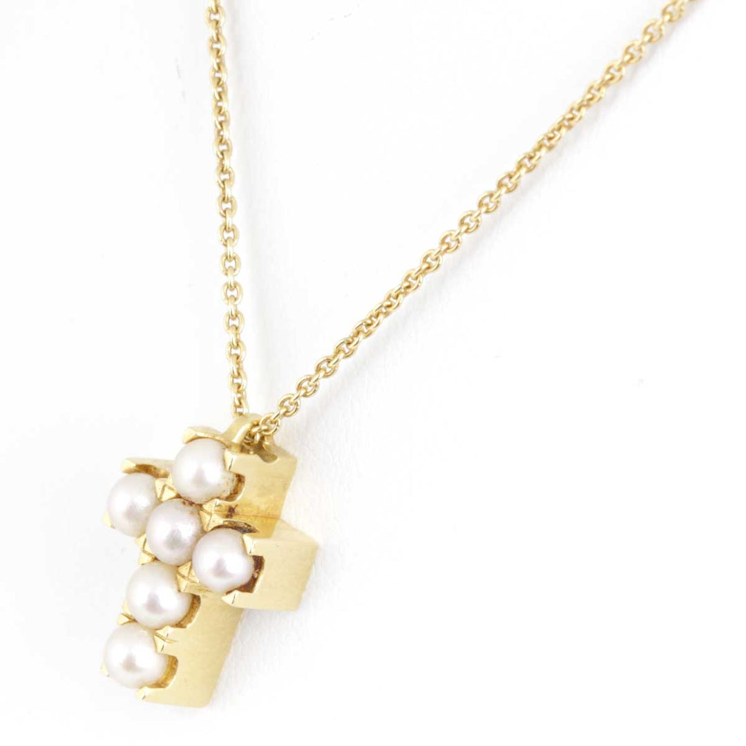 美品『USED』 K18/パール  /ブラウンダイヤモンド 
MIKIMOTO  リバーシブルデザイン クロスネックレス ネックレス
 8.2g