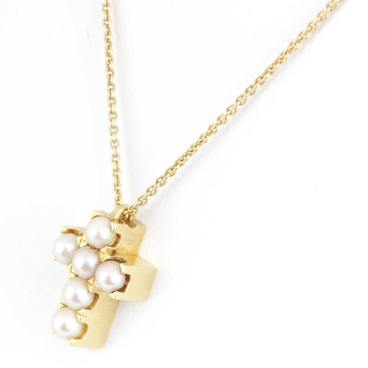 美品『USED』 K18/パール  /ブラウンダイヤモンド 
MIKIMOTO  リバーシブルデザイン クロスネックレス ネックレス
 8.2g