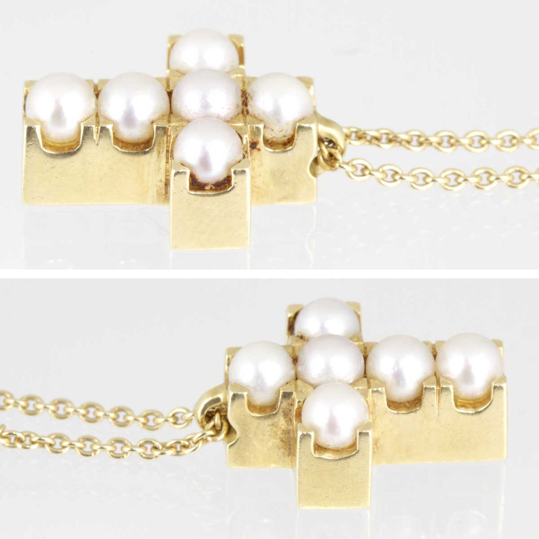 美品『USED』 K18/パール  /ブラウンダイヤモンド 
MIKIMOTO  リバーシブルデザイン クロスネックレス ネックレス
 8.2g