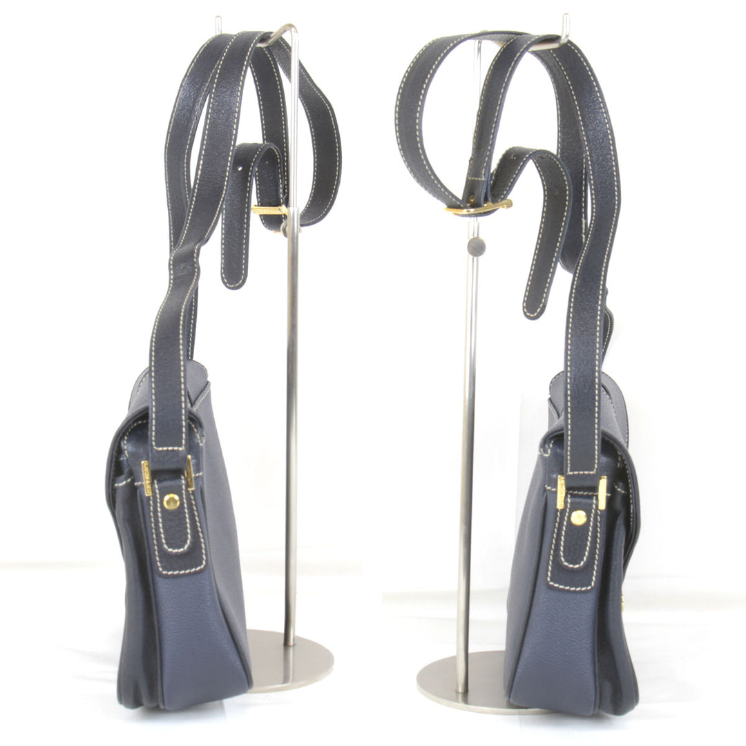 『USED』 
LEONARD レオナール 
 ショルダーバッグ 
レザー ネイビー