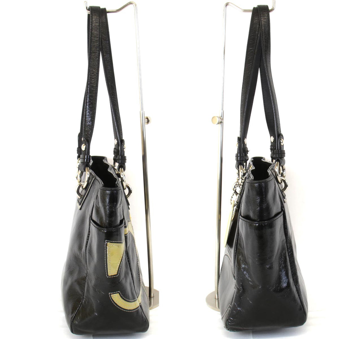 『USED』 
COACH コーチ 
 パテント F17127  ハンドバッグ 
レザー ブラック