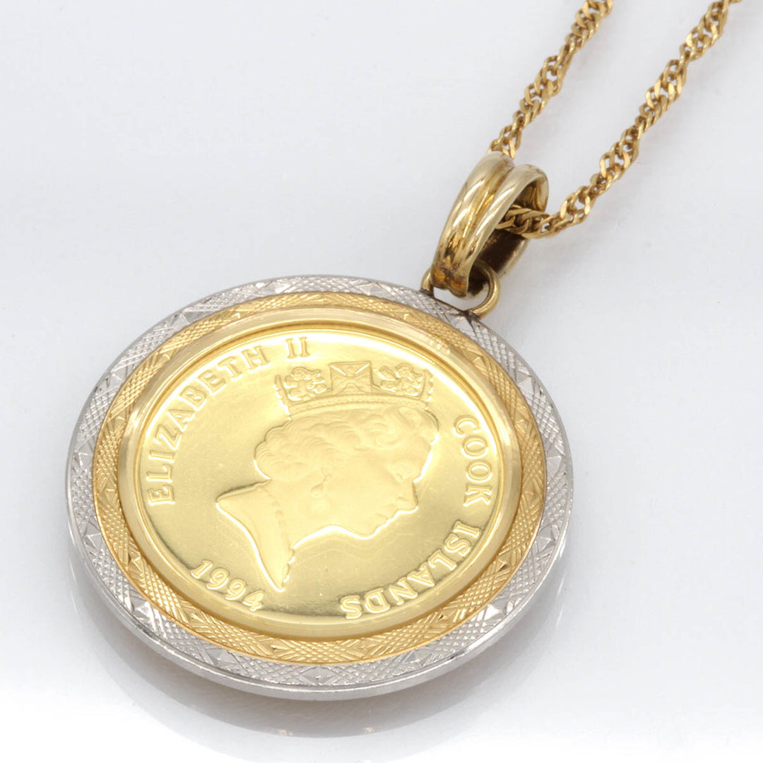 美品『USED』 K24/K18  /Pt900 
 クック諸島 1/10oz金貨 パピヨン ネックレス
 11.3g 犬 1994