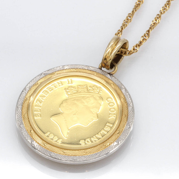 美品『USED』 K24/K18  /Pt900 
 クック諸島 1/10oz金貨 パピヨン ネックレス
 11.3g 犬 1994