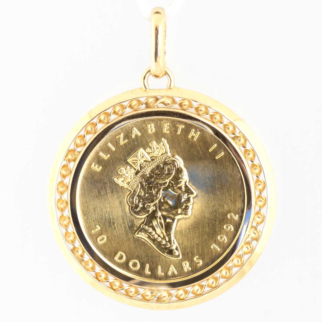 美品『USED』 
 
 メープルリーフ金貨 1/4oz ペンダントトップ 
K24/K18  ゴールド エリザベス女王 10ドル 1992