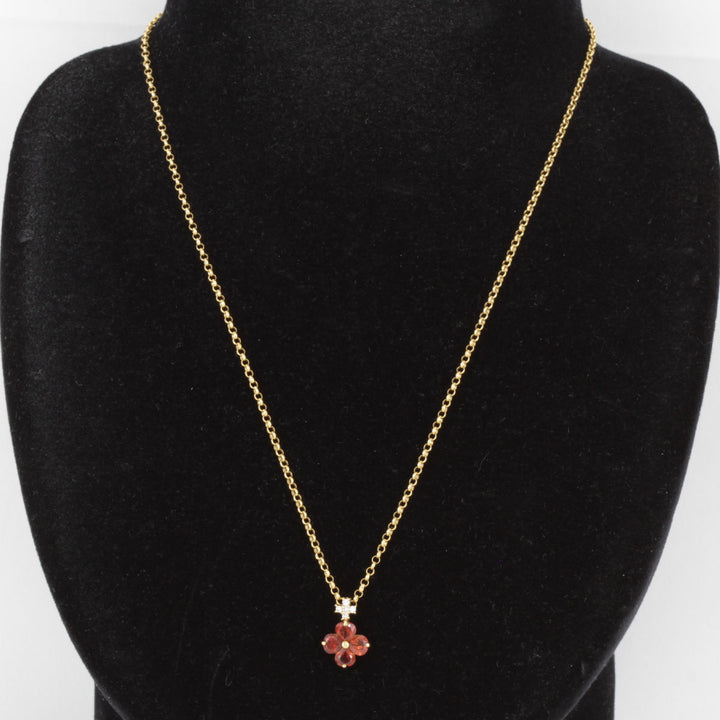美品『USED』 K18 
 赤石 フラワー ネックレス
 ダイヤモンド 0.05 2.0g