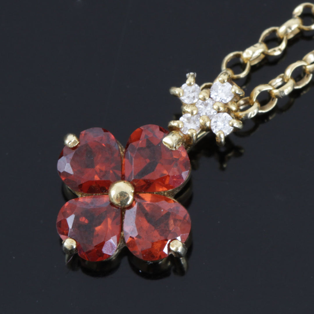 美品『USED』 K18 
 赤石 フラワー ネックレス
 ダイヤモンド 0.05 2.0g