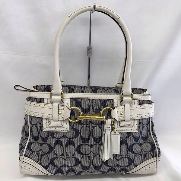 『USED』 
COACH コーチ 
 シグネチャー 10507 ハンドバッグ 
キャンバス/レザー  ネイビー系/ホワイト