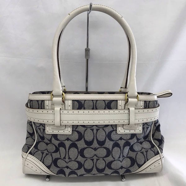 『USED』 
COACH コーチ 
 シグネチャー 10507 ハンドバッグ 
キャンバス/レザー  ネイビー系/ホワイト