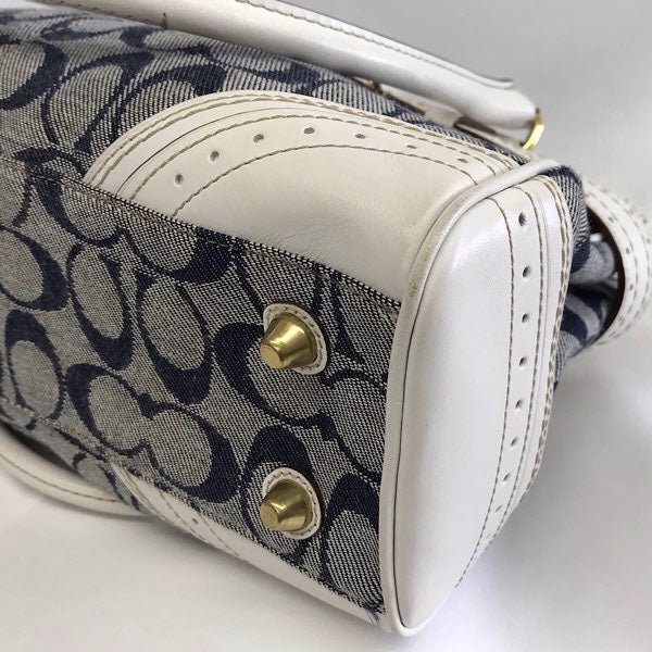 『USED』 
COACH コーチ 
 シグネチャー 10507 ハンドバッグ 
キャンバス/レザー  ネイビー系/ホワイト