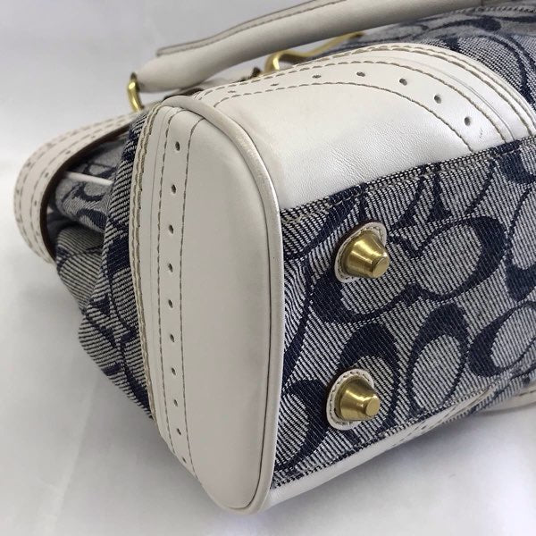 『USED』 
COACH コーチ 
 シグネチャー 10507 ハンドバッグ 
キャンバス/レザー  ネイビー系/ホワイト