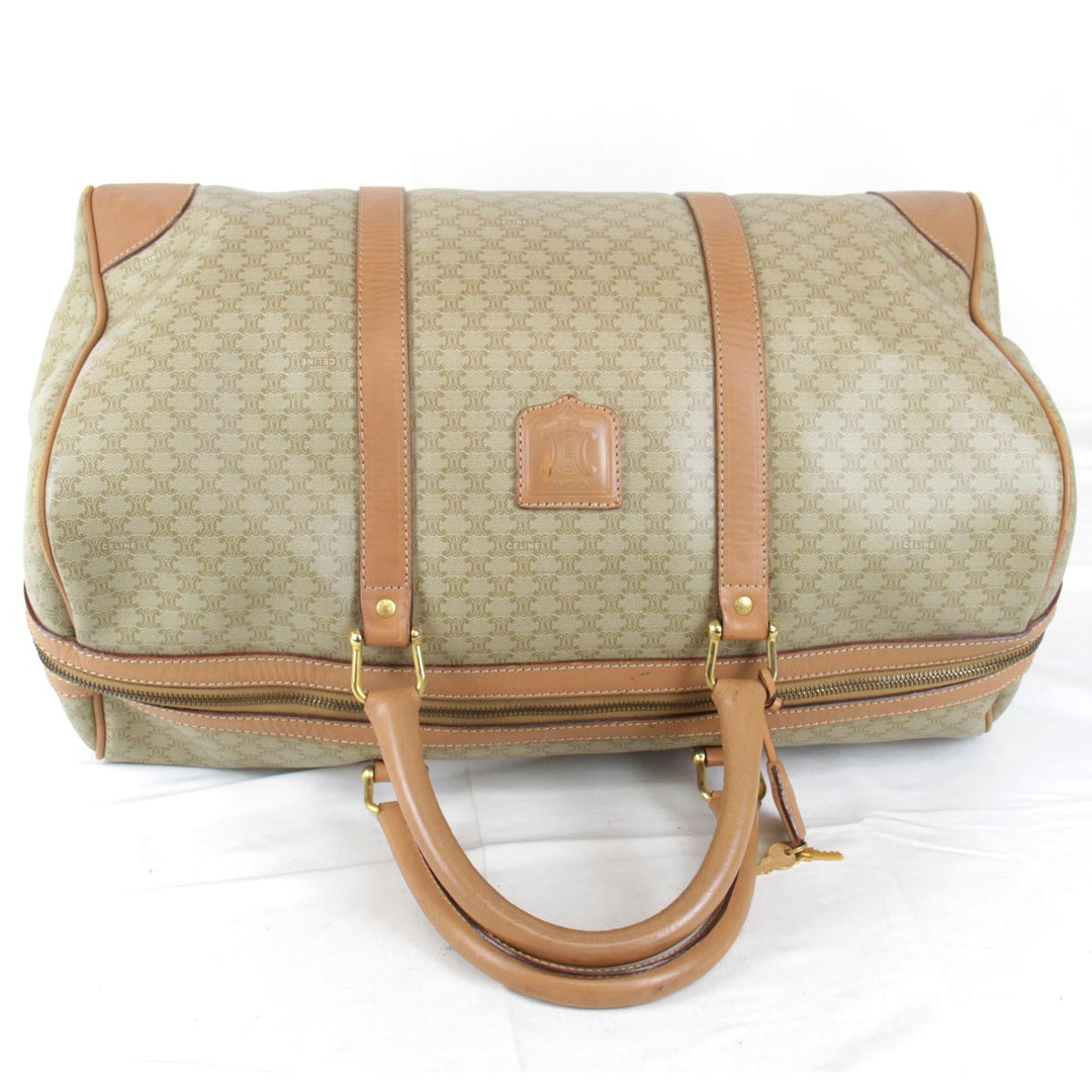 『USED』 
CELINE セリーヌ 
 マカダム M14 ボストンバッグ 
PVC/レザー  ベージュ