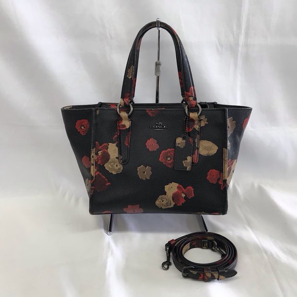 『USED』 
COACH コーチ 
 ミニクロスビー キャリーオール 花柄 33856 ハンドバッグ 
PVC/レザー  ブラック