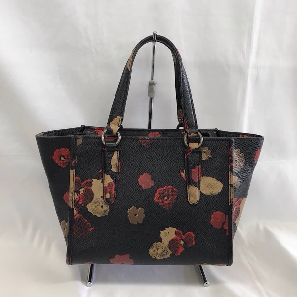 『USED』 
COACH コーチ 
 ミニクロスビー キャリーオール 花柄 33856 ハンドバッグ 
PVC/レザー  ブラック