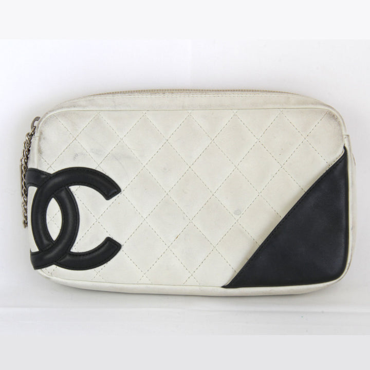 『USED』 
CHANEL シャネル 
 カンボンライン アクセサリーポーチ 
レザー ホワイト