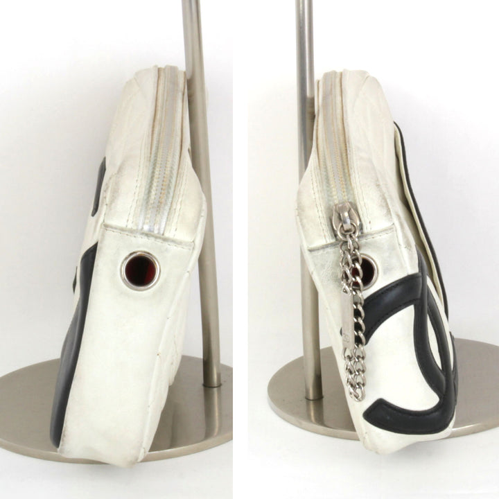 『USED』 
CHANEL シャネル 
 カンボンライン アクセサリーポーチ 
レザー ホワイト
