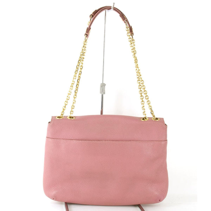 『USED』 
MCM エム・シー・エム 
 スタッズ チェーン ショルダーバッグ 
レザー ピンク