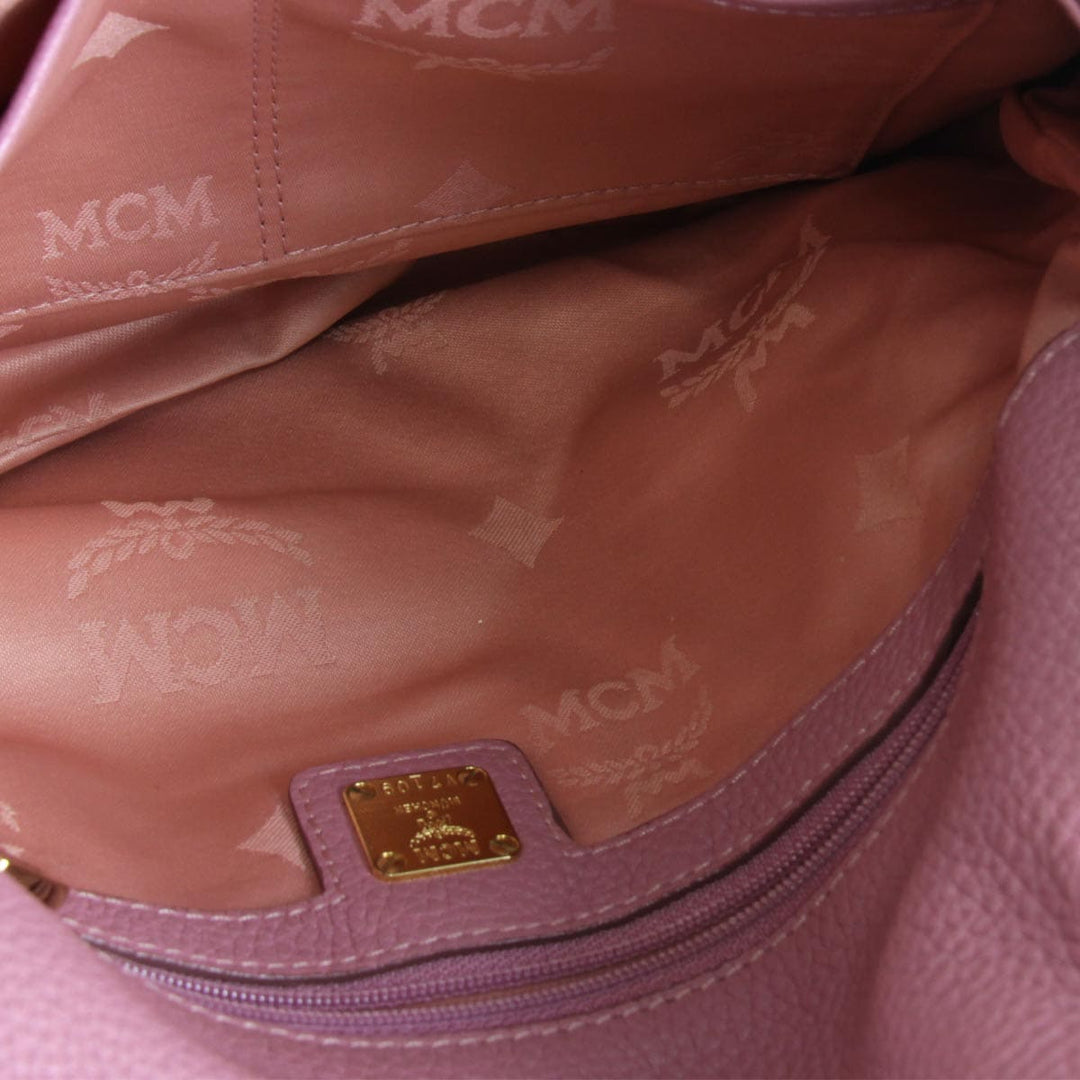 『USED』 
MCM エム・シー・エム 
 スタッズ チェーン ショルダーバッグ 
レザー ピンク