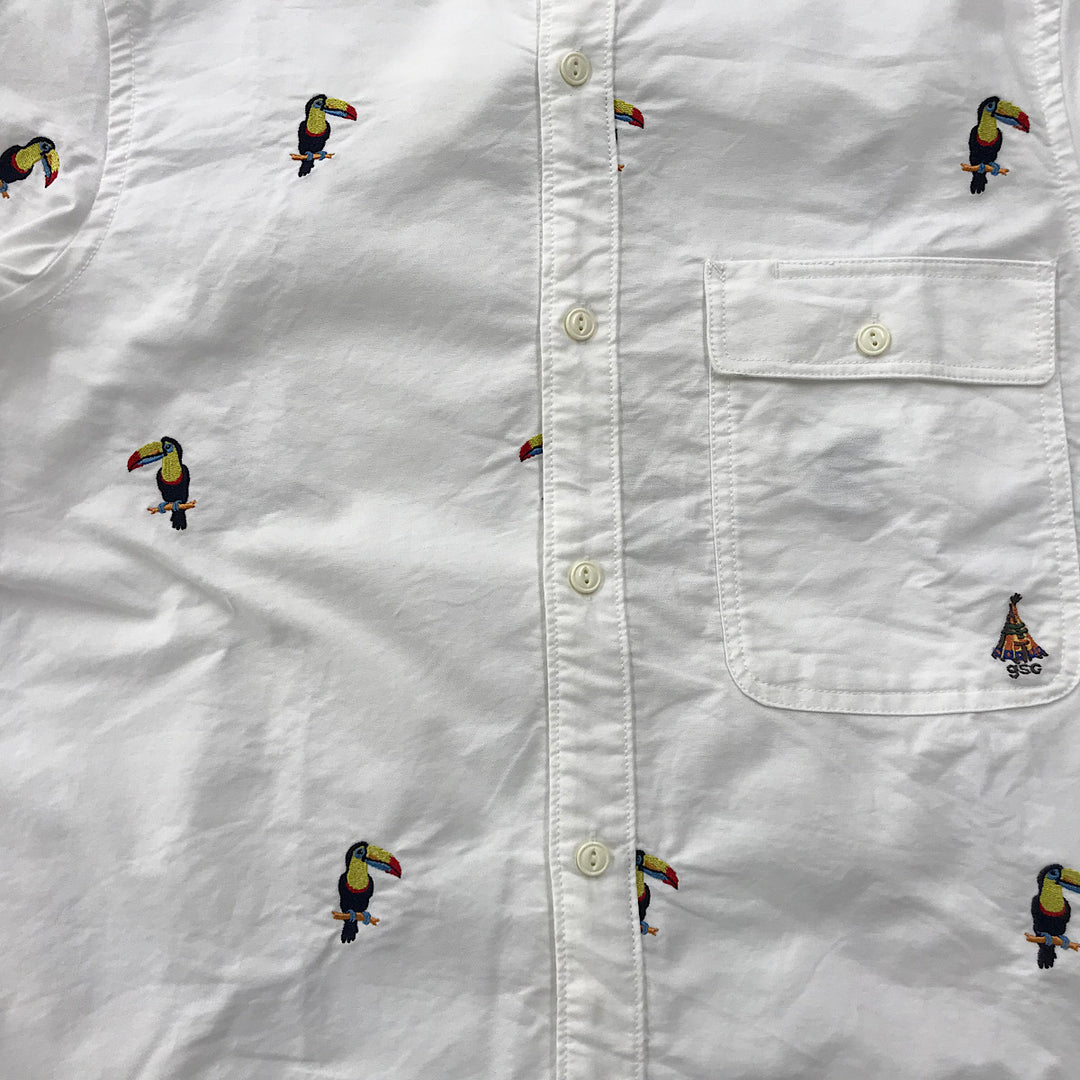 『USED』 
 
 go slow caravan ゴースローキャラバン オックス総柄刺繍R/G オニオオハシMサイズ 長袖シャツ 
コットン ホワイト系