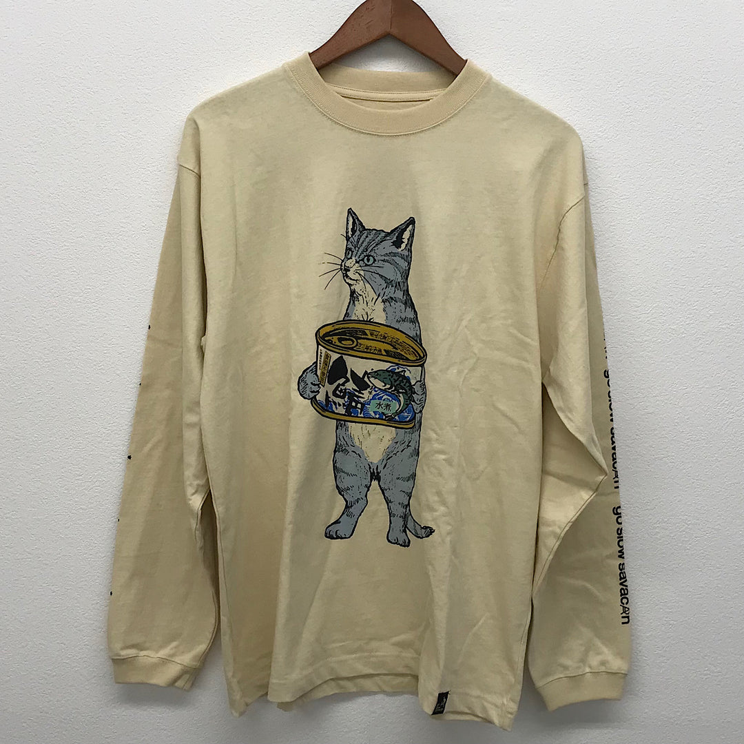 『未使用品』 
 
 go slow caravan ゴースローキャラバン サバ缶ネコ ロングスリーブTEE 長袖Ｔシャツ 
コットン ベージュ系