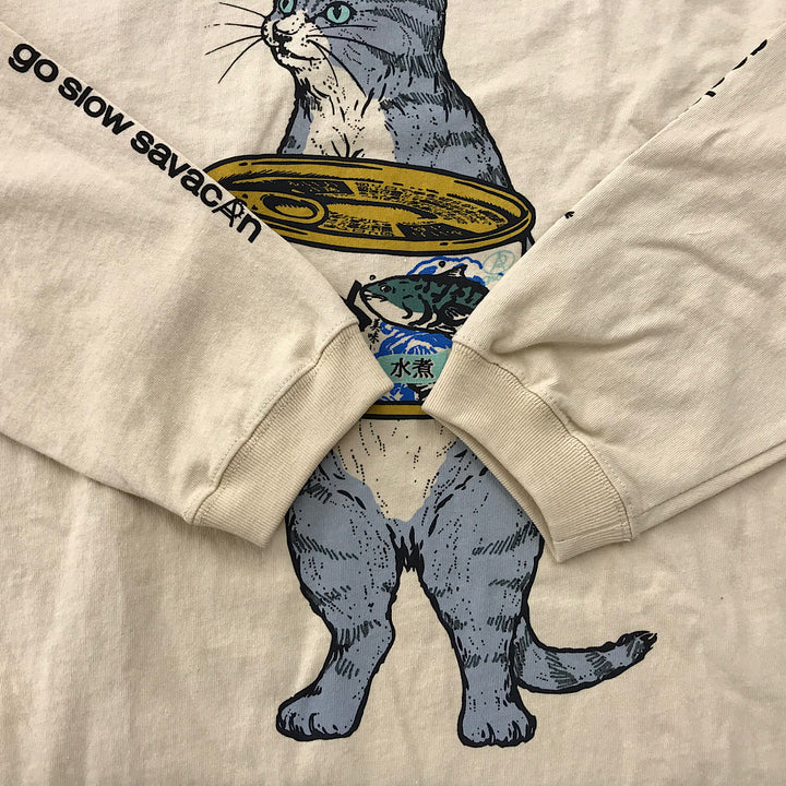 『未使用品』 
 
 go slow caravan ゴースローキャラバン サバ缶ネコ ロングスリーブTEE 長袖Ｔシャツ 
コットン ベージュ系