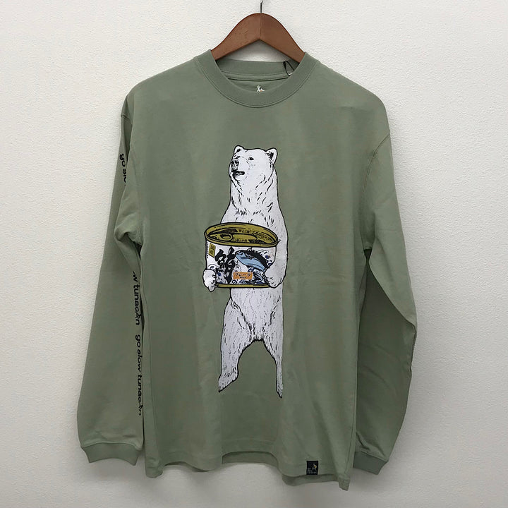 『未使用品』 
 
 go slow caravan ゴースローキャラバン ツナ缶クマ ロングスリーブTEE  長袖シャツ 
コットン グリーン系