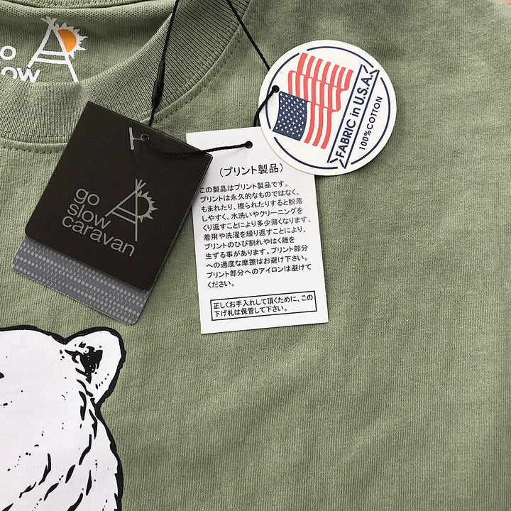 『未使用品』 
 
 go slow caravan ゴースローキャラバン ツナ缶クマ ロングスリーブTEE  長袖シャツ 
コットン グリーン系