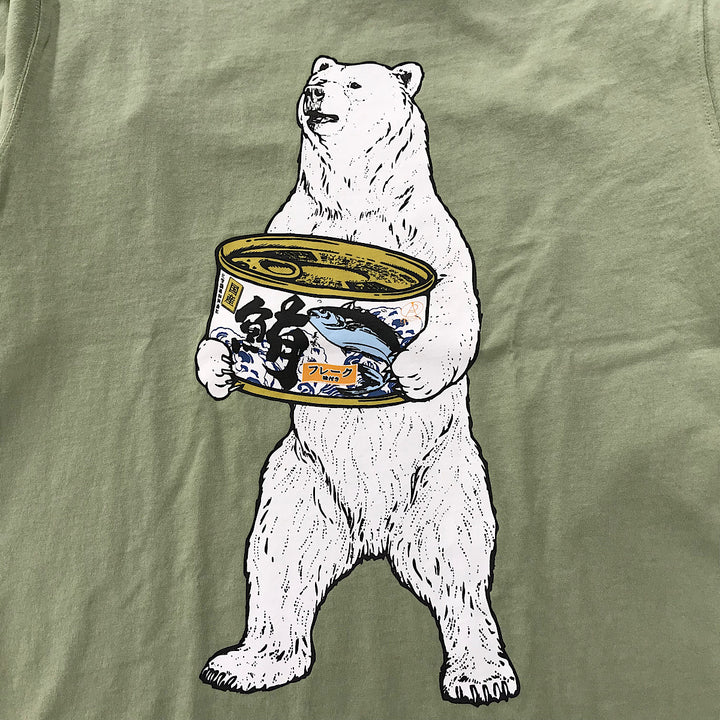 『未使用品』 
 
 go slow caravan ゴースローキャラバン ツナ缶クマ ロングスリーブTEE  長袖シャツ 
コットン グリーン系
