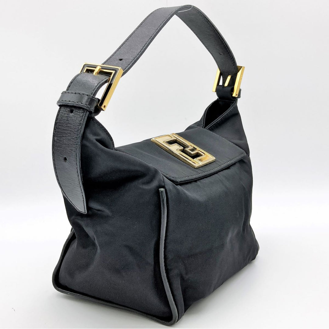 FENDI フェンディ 
 ハンドバッグ 
ナイロン/レザー  ブラック