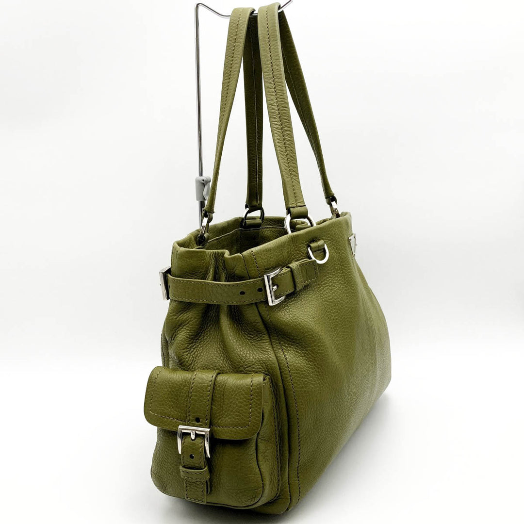 PRADA プラダ 
 トートバッグ 
レザー カーキ