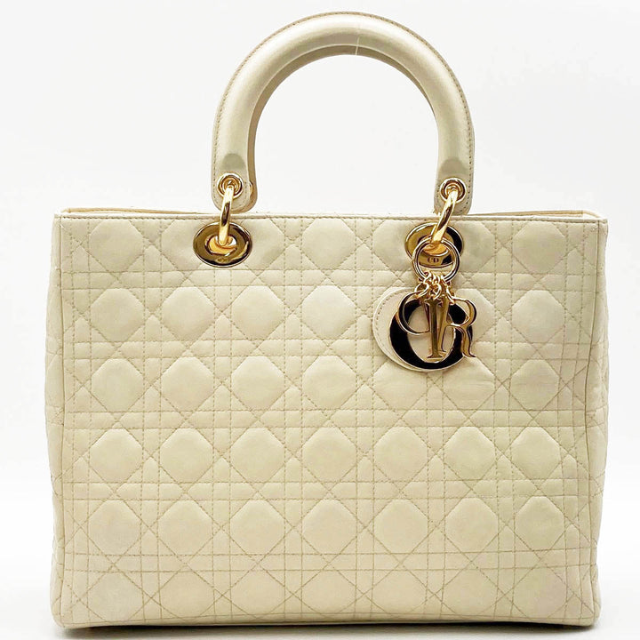 Christian Dior クリスチャンディオール 
 ハンドバッグ 
レザー アイボリー