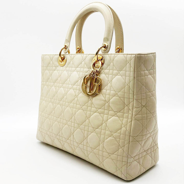 Christian Dior クリスチャンディオール 
 ハンドバッグ 
レザー アイボリー
