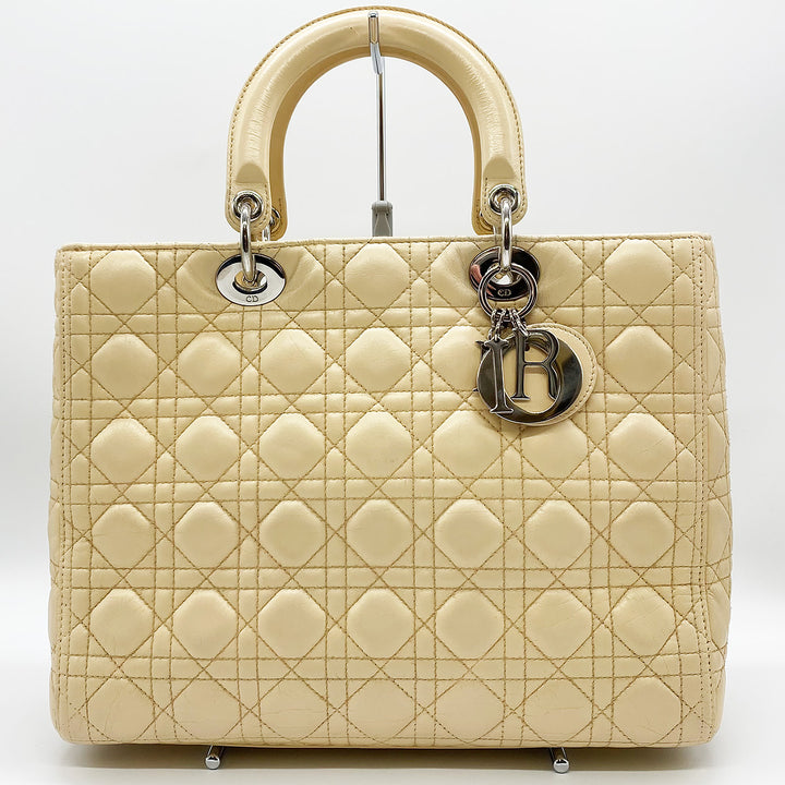 Christian Dior クリスチャンディオール 
 レディディオール ラージ ハンドバッグ 
ラムスキン ベージュ