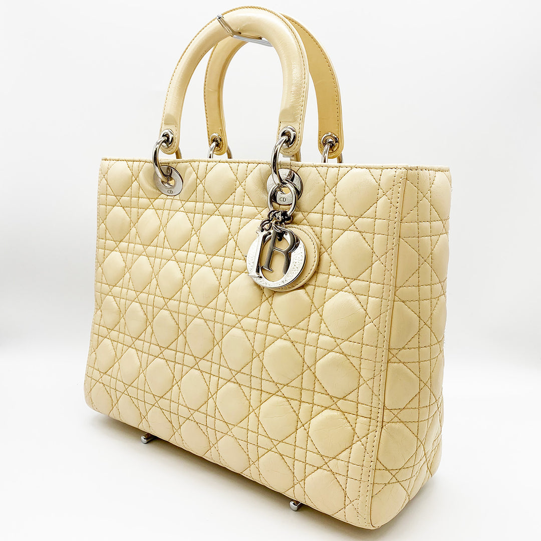 Christian Dior クリスチャンディオール 
 レディディオール ラージ ハンドバッグ 
ラムスキン ベージュ
