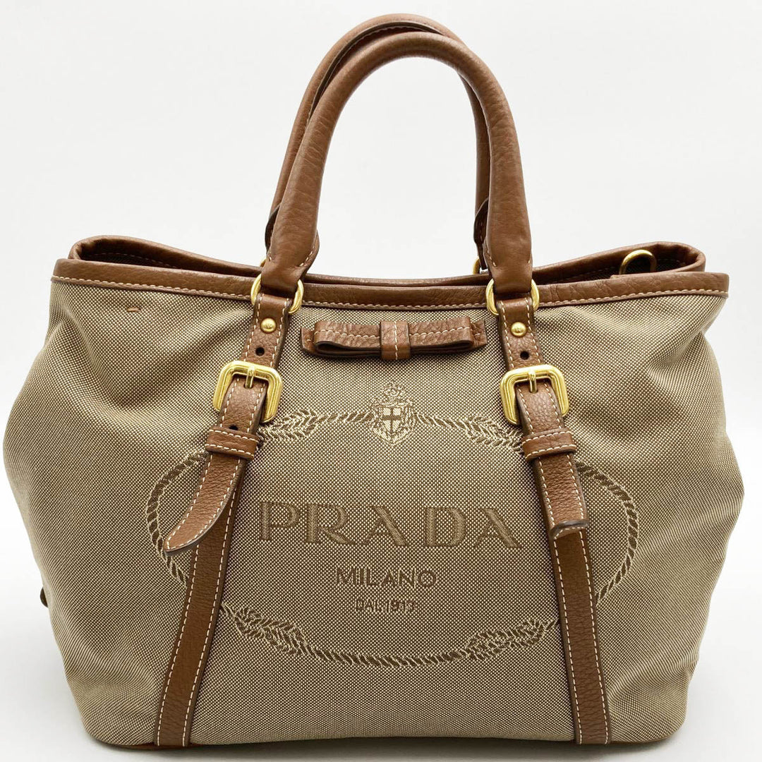 PRADA プラダ 
 ショルダーバッグ 
キャンバス/レザー  ブラウン