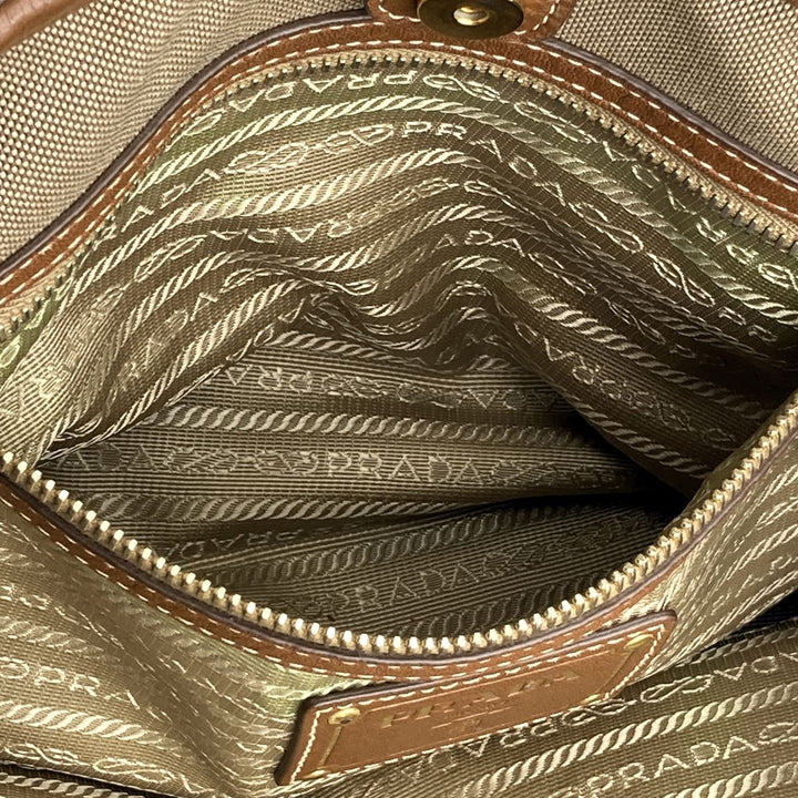 PRADA プラダ 
 ショルダーバッグ 
キャンバス/レザー  ブラウン