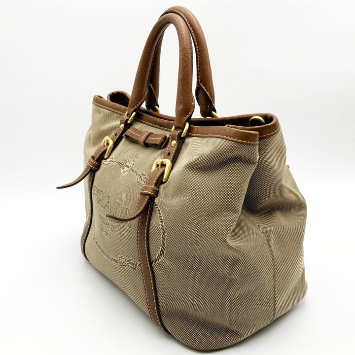PRADA プラダ 
 ショルダーバッグ 
キャンバス/レザー  ブラウン