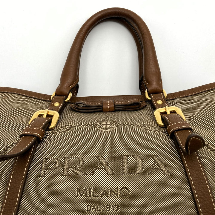 PRADA プラダ 
 ショルダーバッグ 
キャンバス/レザー  ブラウン