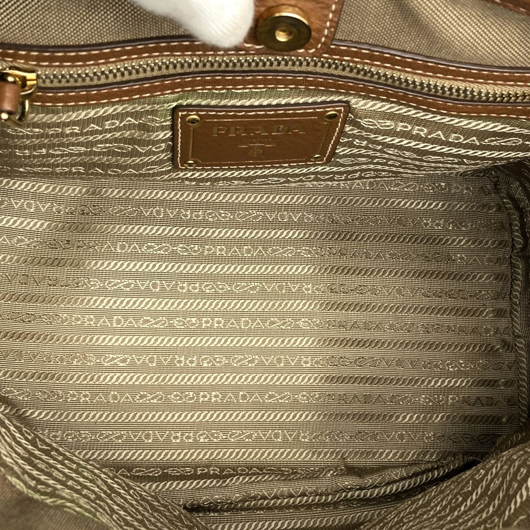 PRADA プラダ 
 ショルダーバッグ 
キャンバス/レザー  ブラウン