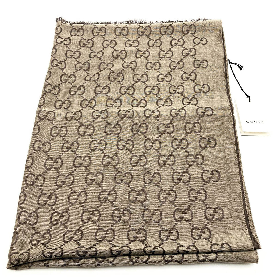 GUCCI グッチ 
 165903 ストール 
ウール/シルク  ブラウンベージュ