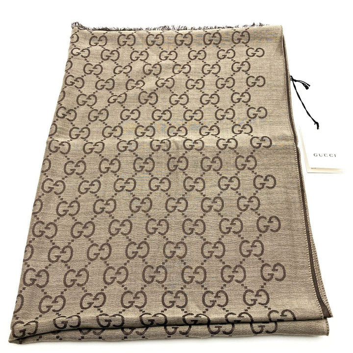 GUCCI グッチ 
 165903 ストール 
ウール/シルク  ブラウンベージュ