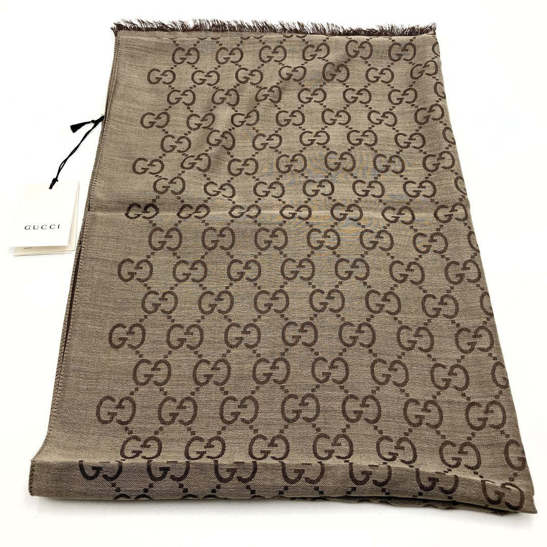 GUCCI グッチ 
 165903 ストール 
ウール/シルク  ブラウンベージュ