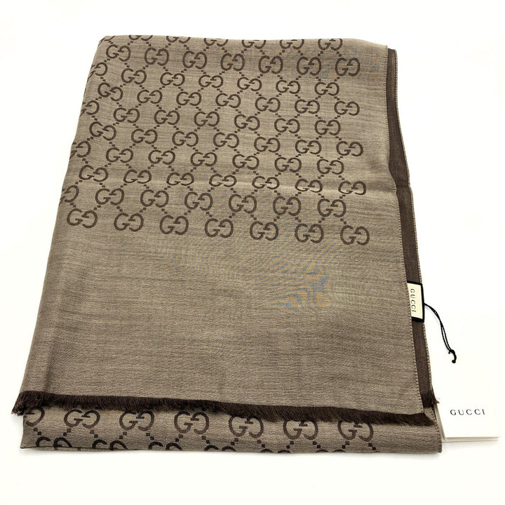 GUCCI グッチ 
 165903 ストール 
ウール/シルク  ブラウンベージュ