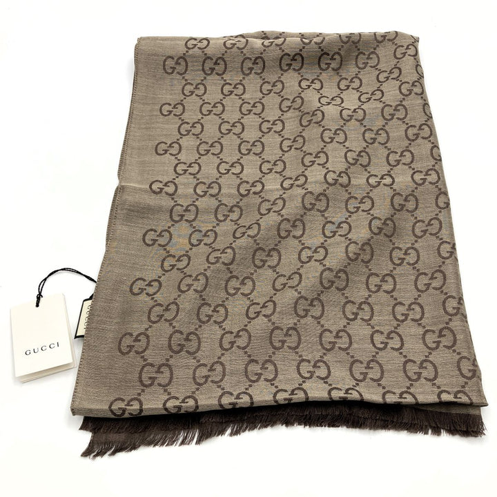 GUCCI グッチ 
 165903 ストール 
ウール/シルク  ブラウンベージュ