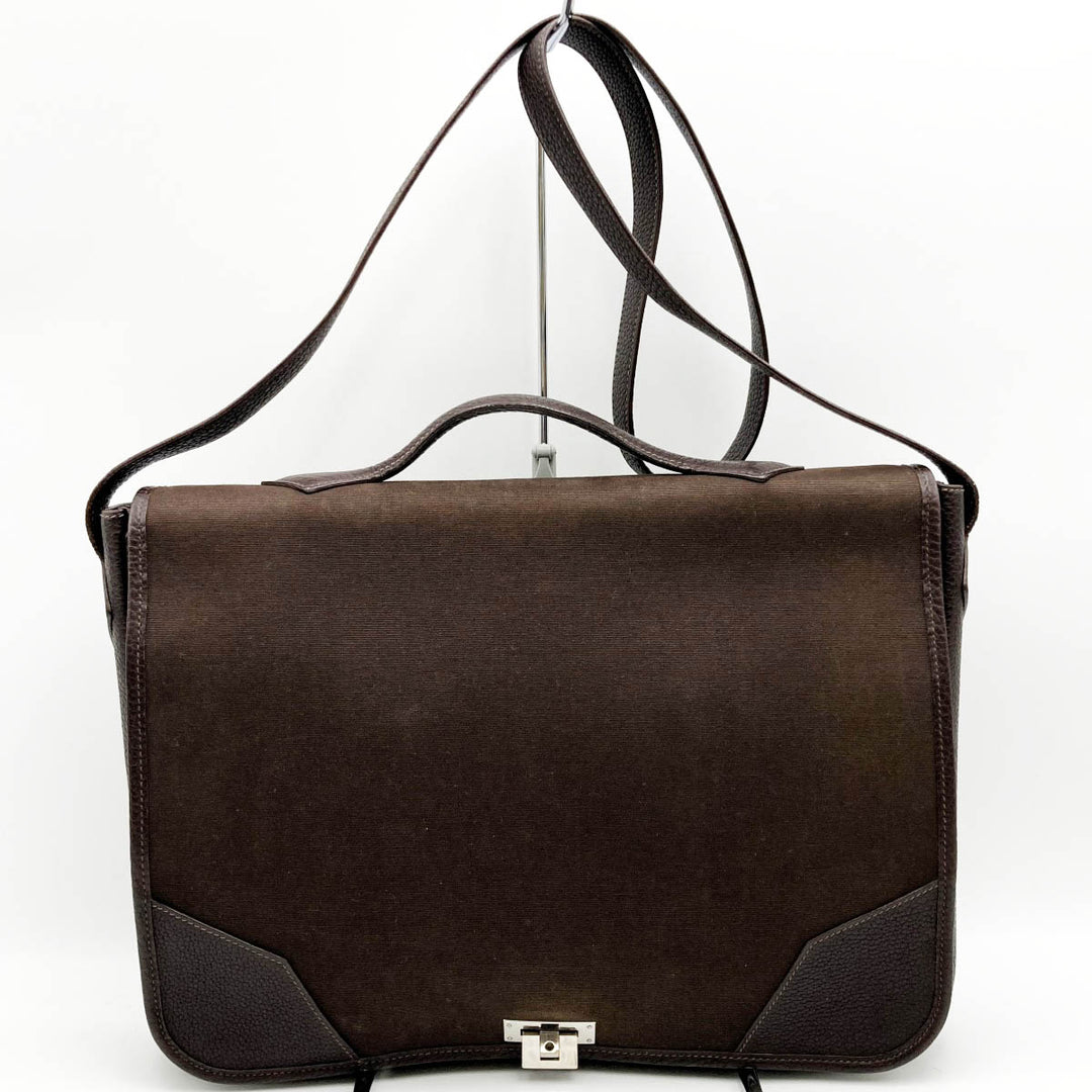 HERMES エルメス 
 ヴィクトリア ショルダーバッグ 
キャンバス/レザー  ブラウン