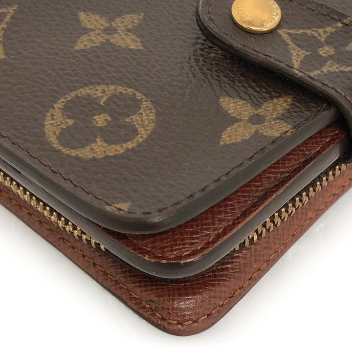 LOUIS VUITTON ルイ・ヴィトン 
 コンパクトジップ  M61667 二つ折り財布 
モノグラムキャンバス/レザー  ブラウン/茶 LV 中古