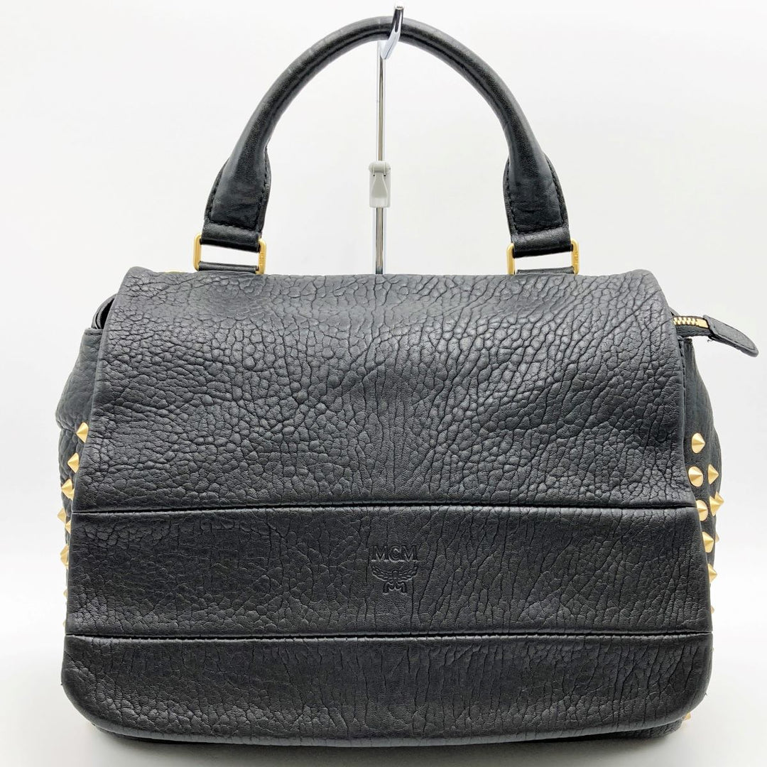 MCM エム・シー・エム 
 ハンドバッグ 
レザー ブラック