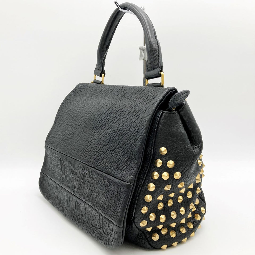 MCM エム・シー・エム 
 ハンドバッグ 
レザー ブラック