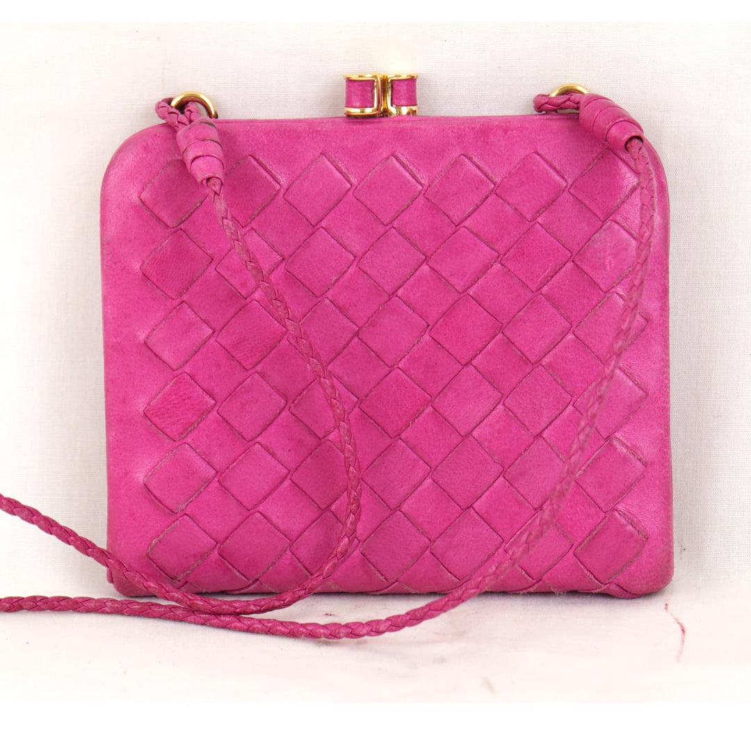 『USED』 
BOTTEGAVENETA ボッテガヴェネタ 
 財布 
レザー ピンク がま口 コインケース 小銭入れ