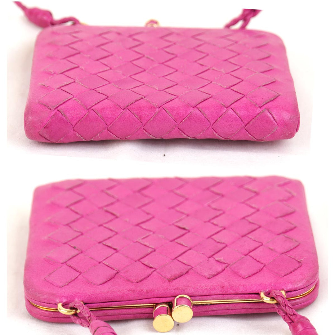 『USED』 
BOTTEGAVENETA ボッテガヴェネタ 
 財布 
レザー ピンク がま口 コインケース 小銭入れ